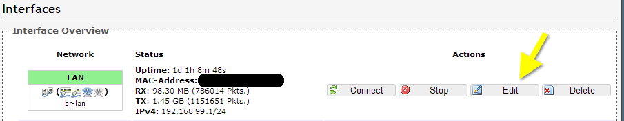 WRT --> Network --> Interfaces ---> Edit